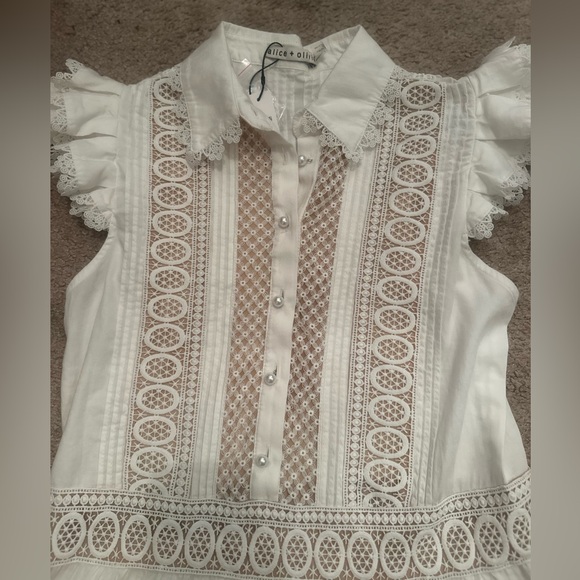 BRAND NEW NWT Alice + Olivia White Meeko Eyelit Embroidered Mini Shirt Dress - Picture 14 of 14